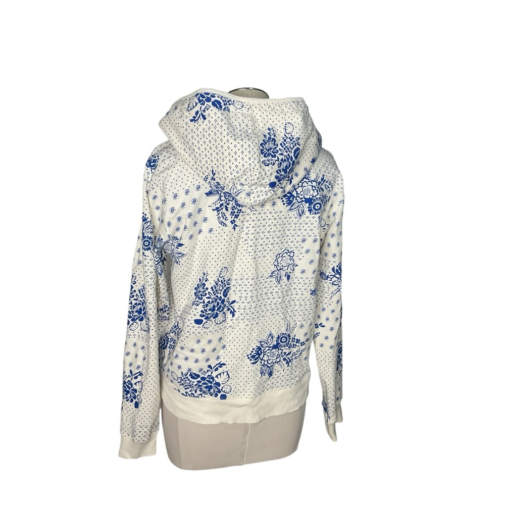 Reverse Blue White Floral Zip Hoodie Jacket Cottagecore Size L - Picture 3 of 6